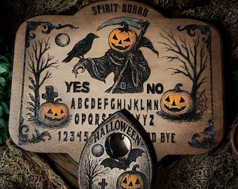 Halloween Ouija Board "Mystic Pumpkin" Engraved Wood Craft, Divination Accessory for Modern Witches & Esoteric Decor