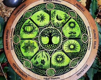 Druidic Wheel of the Year Engraved on Wood – Unique Celtic Crafts