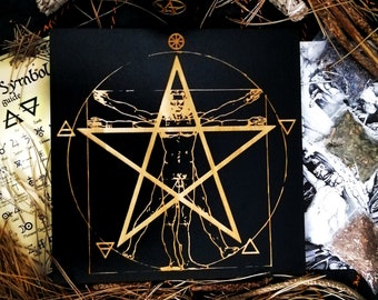 Pentacle, Moon, esotericism, Vitruvian Man, Wicca, Witchcraft, banishment ritual magic circle, cabinet of curiosities