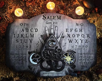 Ouija "SALEM MAJESTUEUSE", Authentic Ouija Engraved in wood with Authentic glass pointer, esotericism and spiritualism, Ouija board