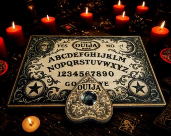Ouija board "UNIVERS" in engraved wood with pointer, Mystical elegance for your spiritual sessions, Vintage Ouija for collectors.