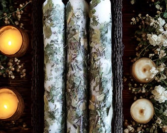White magic ritual candles, Purification, protection & positive energy with dried flowers - Spiritual harmony, Benevolent spell