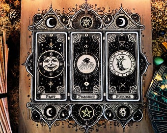 Tarot and Oracle - Divinatory Art - Esotericism Engraved Wooden Divinatory Drawing Board. Clairvoyance and Guidance. Cartomancy and Tarology.