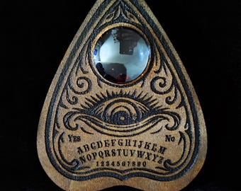 Ouija Accessory - Drop Pointer Ouija Board Engraved Wooden with Glass Eye, Esoteric Object for Spiritual Divination Board