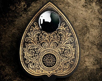Ouija Esotericism - Engraved wooden Ouija board - Mystical esoteric art, Divinatory art, Gothic and spiritual decoration.